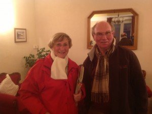 Gonnie en Niek aan het einde v d dag bij B&B van Tina uit Wales